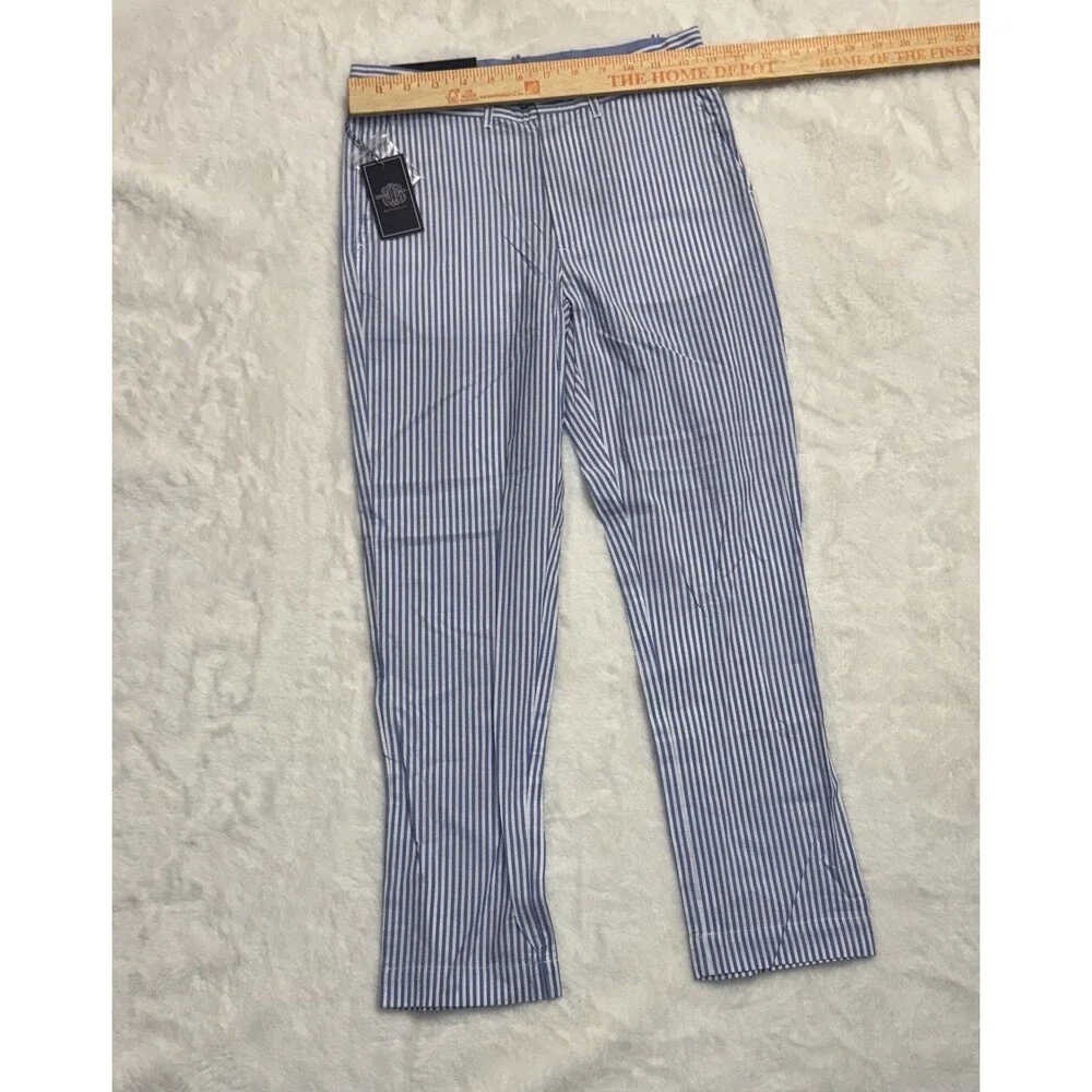 Brown Bowen & Co. Seersucker Blue/White Striped Pants Boys Sz 8 Adjustable Waist